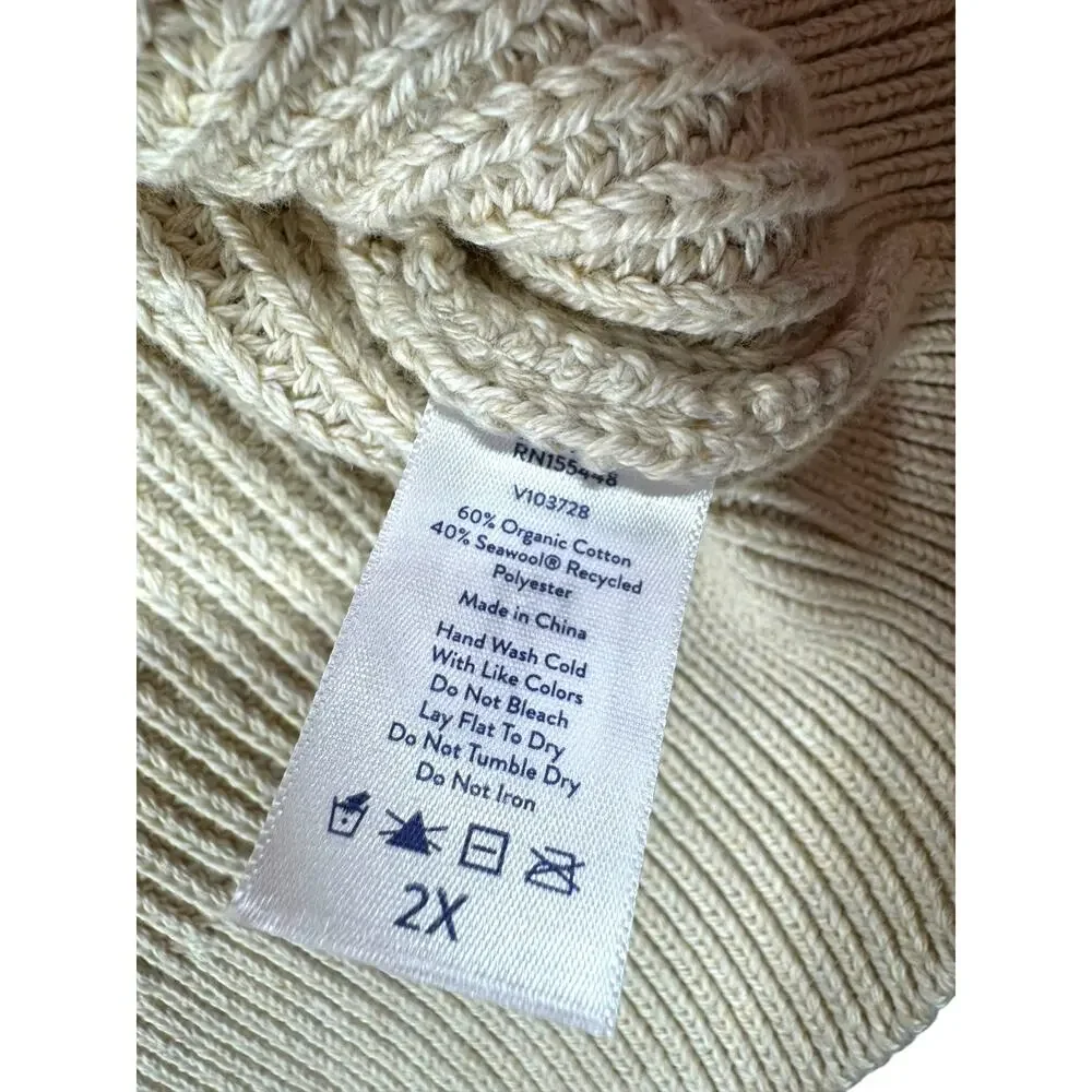 Fair Harbor Neptune Sweater 2XL Sand Beige Fisherman Knit Heavyweight Chunky NWT